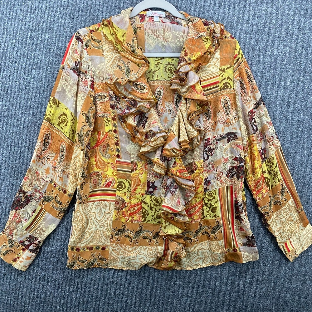 Vintage Allura Top Womens L Patchwork Ruffle Lightweight Fairy‎ Cottage Casual